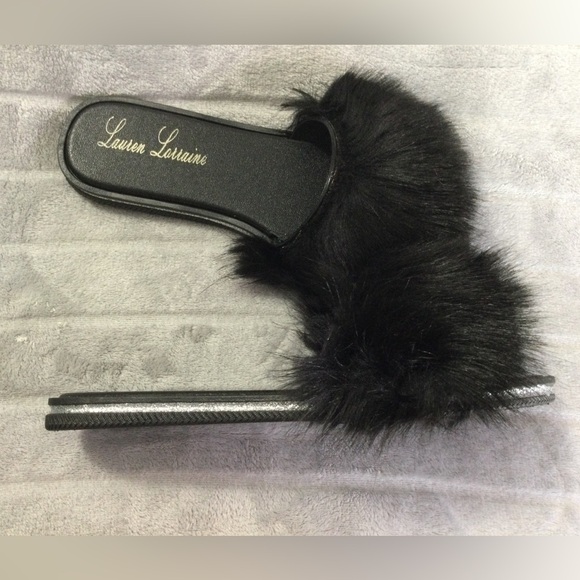 Lauren Lorraine Black Fluffy Sandals Size L Women’s Size 10 - Picture 5 of 9